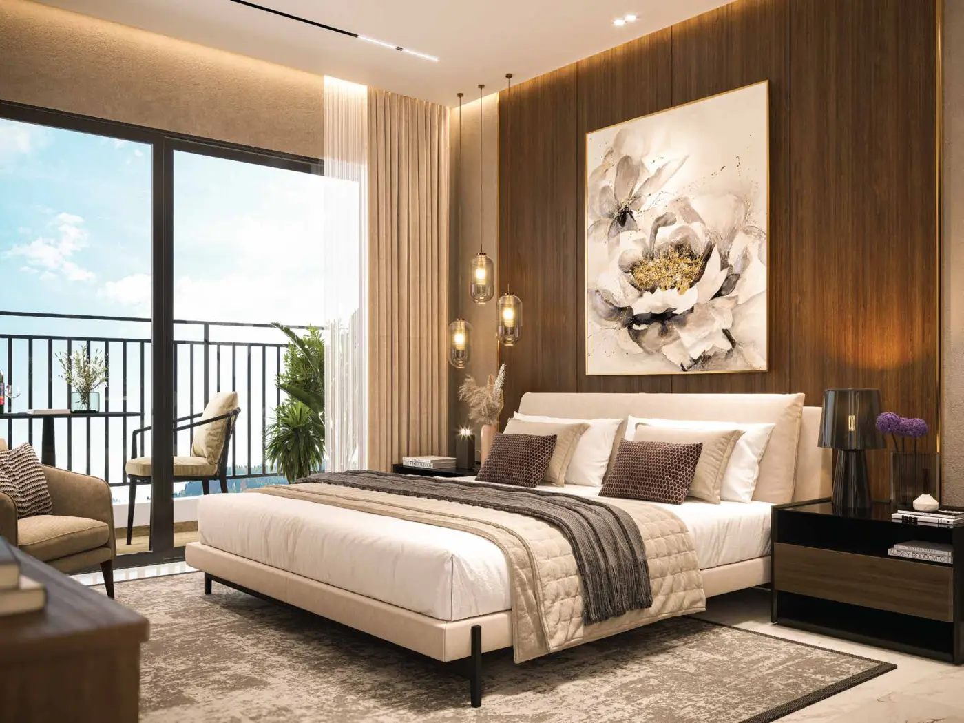 Master bedroom interior with balcony access